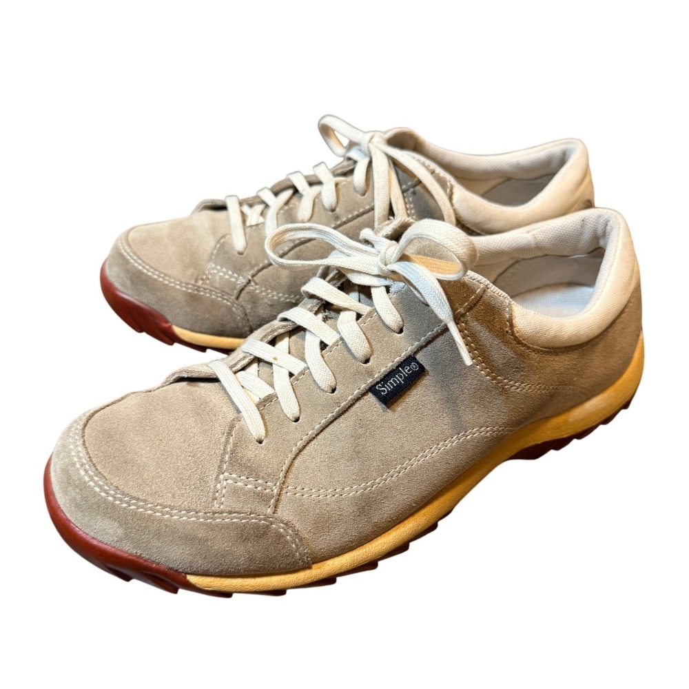 Simple Womens OS Suede  Low Top‎ Sneakers, Tan Cream, 8.5